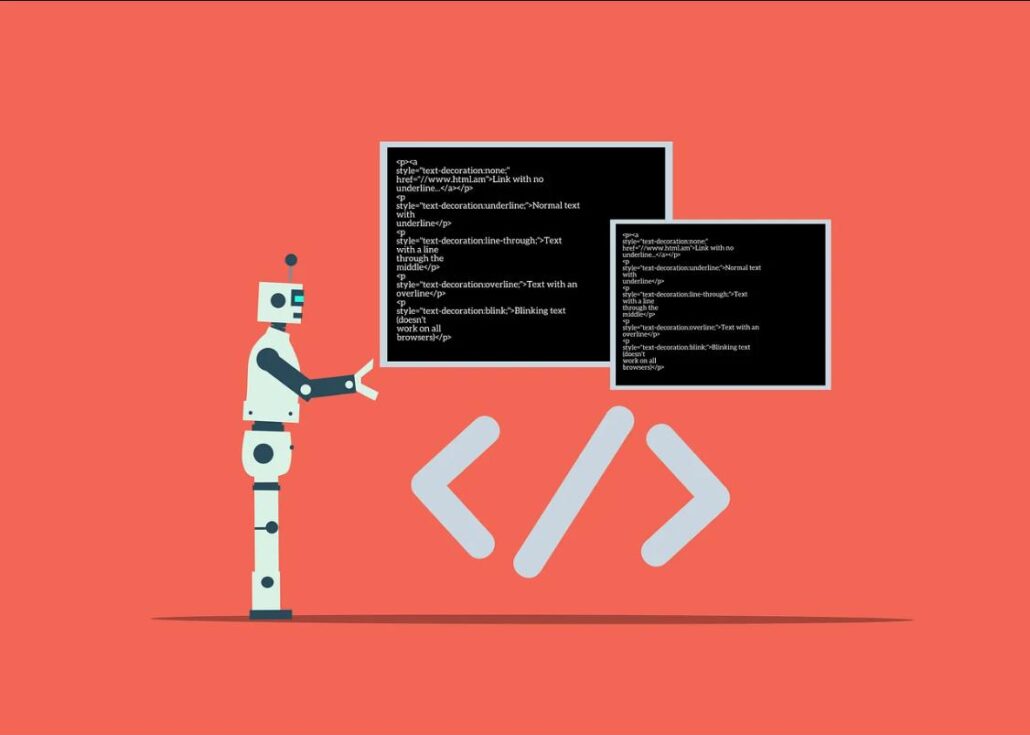 Agentic Coding – Roboter symbolisiert KI-gestützte Softwareentwicklung